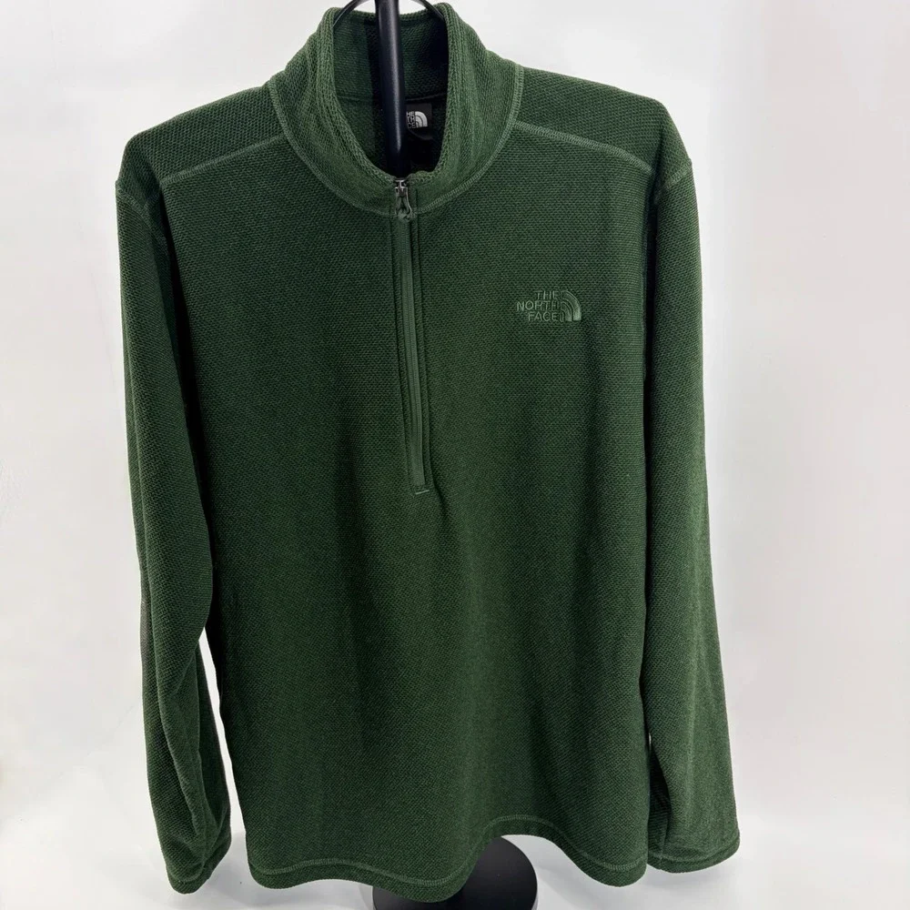 The North Face Mens XL Green Waffle Knit Quarter Zip Fleece Pullover Sweater